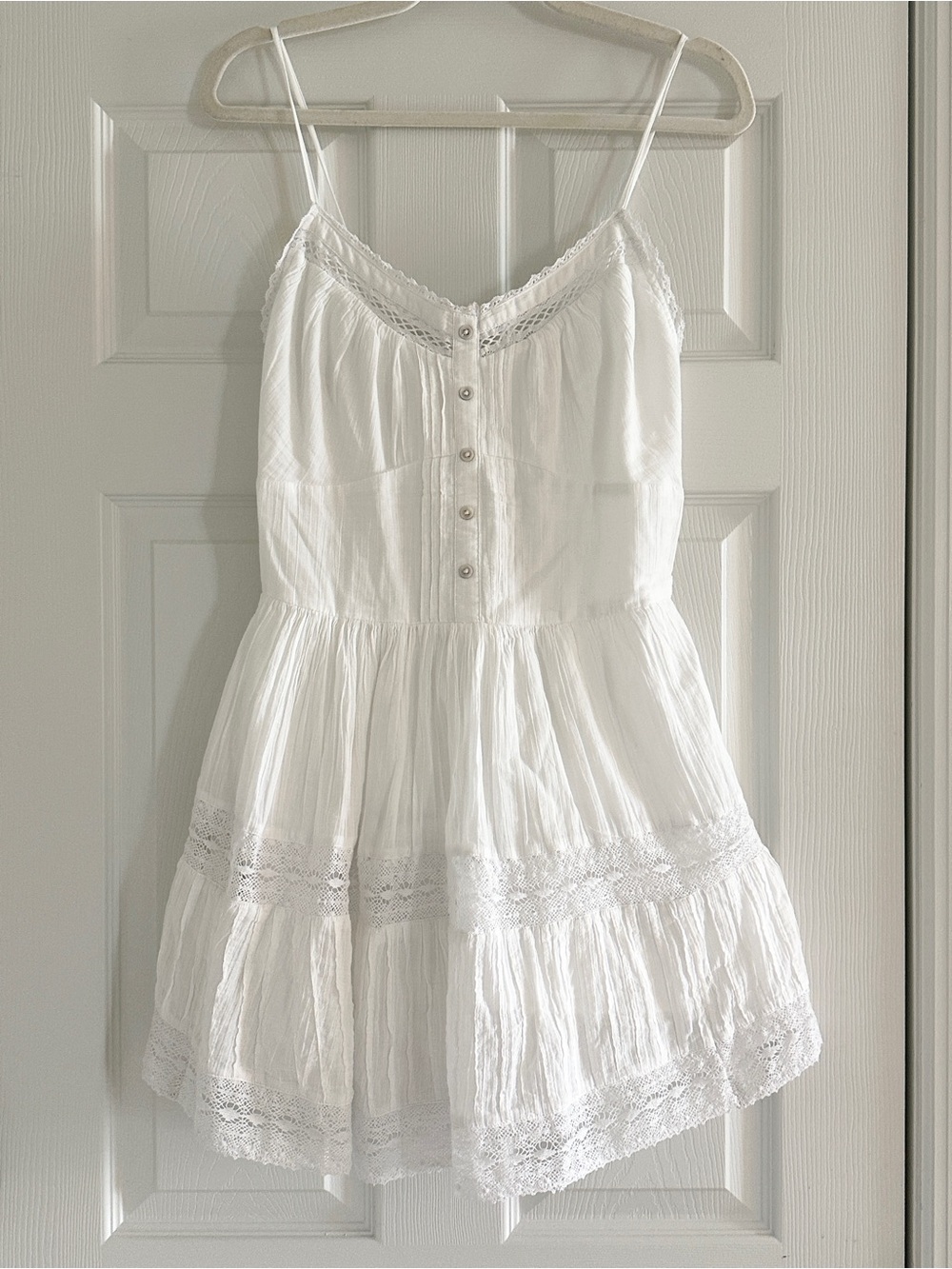 aerie White Lace-Trim Cami Sundress